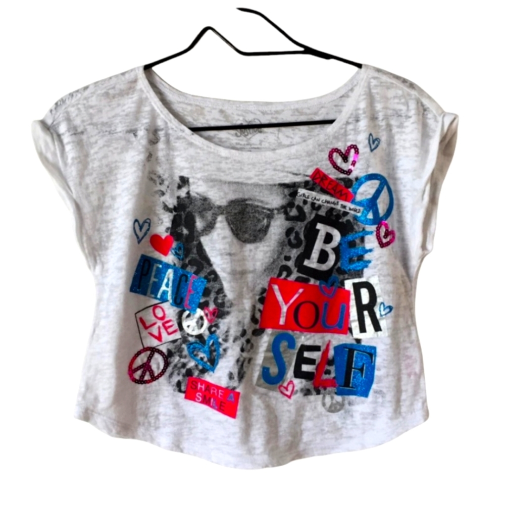 Justice tshirt ”Be Yourself” Overlay Crop Top Shirt